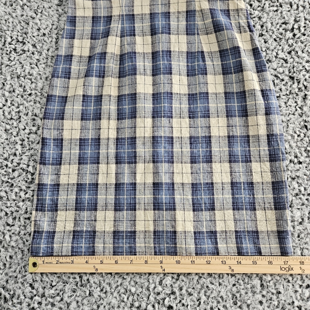 Vintage 90s My Michelle Blue Plaid Mini Dress 7/8 XS Short Sleeve Linen Grunge - Picture 11 of 14